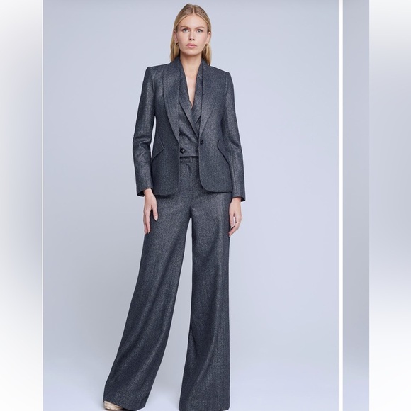 L'AGENCE Chamberlain Wool Blend Herringbone Blazer grey gray Women’s size‎ 8 NWT - Picture 4 of 6